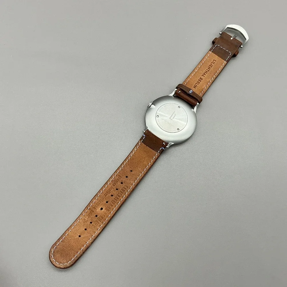 Lilienthal Berlin Watch Mens Silver Tone Brown Leather Quartz L1 NEW BATTERY